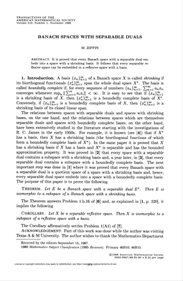 Banach Spaces with Separable Duals