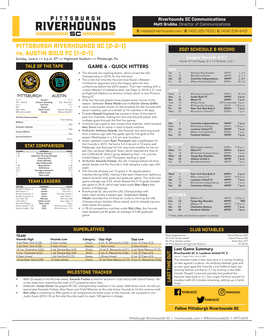 PITTSBURGH RIVERHOUNDS SC (2-2-1) Vs. AUSTIN BOLD FC