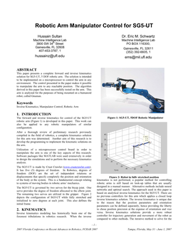 Robotic Arm Manipulator Control for SG5-UT