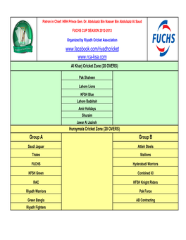 FUCHS Cup Complete Fixture