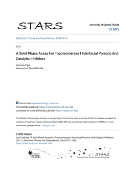 A Solid Phase Assay for Topoisomerase I Interfacial Poisons and Catalytic Inhibitors