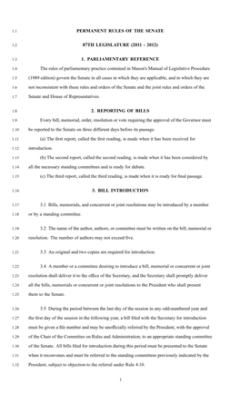 Permanent Rules of the Senate 87Th Legislature (2011