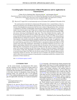 Crystallographic Characterization of Black Phosphorene and Its Application in Nanostructures