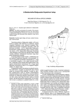 A Balatonlelle-Rádpusztai Árpád-Kori Telep