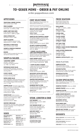 TO-GEAUX MENU - ORDER & PAY ONLINE Order.Pappadeaux.Com