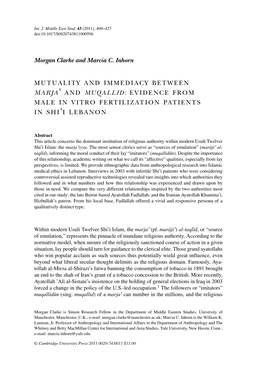 Morgan Clarke and Marcia C. Inhorn MUTUALITY and IMMEDIACY