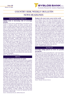 Country Risk Weekly Bulletin News Headlines