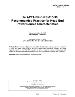 Recommended Practice for Head End Power Source Characteristics