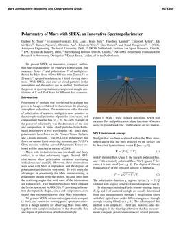 Polarimetry of Mars with SPEX, an Innovative Spectropolarimeter