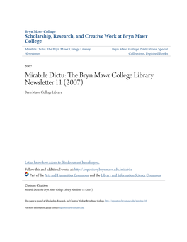 Mirabile Dictu: the Bryn Mawr College Library Newsletter 11 (2007)
