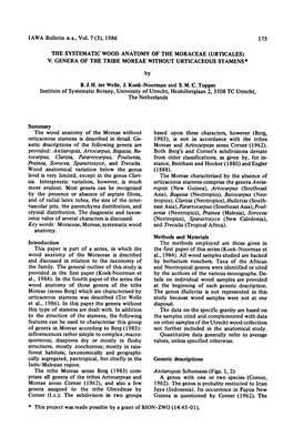 The Systematic Wood Anatomy of the Moraceae (Uriticales)