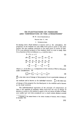 On Fluctuations of Pressure and Temperature in the Atmosphere*