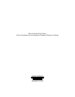 Recovering the Cynic Legacy: Divine Friendship in the Cosmopolitan Thought of Diogenes of Sinope