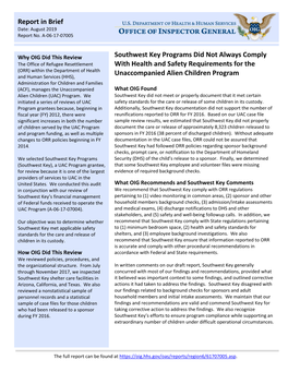 Southwest Key Programs Did Not Always Comply with Health and Safety Requirements for the Unaccompanied Alien Children Program (A