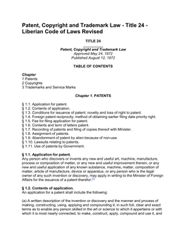 Patent, Copyright and Trademark Law - Title 24 - Liberian Code of Laws Revised