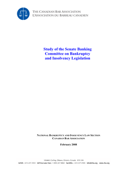 Study of the Senate Banking Committee on Bankruptcy and Insolvency Legislation