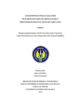 Studi Potensi Wisata Kuliner Di Kabupaten Kotawaringin Barat Provinsikalimantan Tengah Tahun 2012