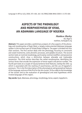 Aspects of the Phonology and Morphosyntax of Kyak