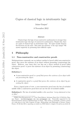 8 Nov 2012 Copies of Classical Logic in Intuitionistic Logic