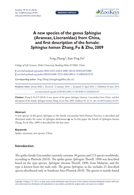 Araneae, Liocranidae) from China, and Fi Rst