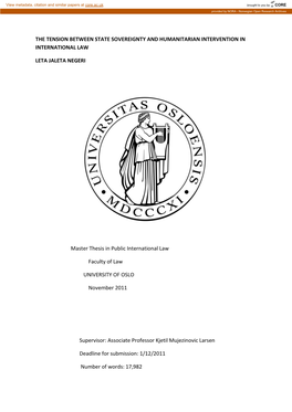 The Tension Between State Sovereignty and Humanitarian Intervention in International Law