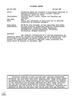 A Continuous Spectrum. a One-Day Conference at Mills College, Oakland California, April 24, 1976