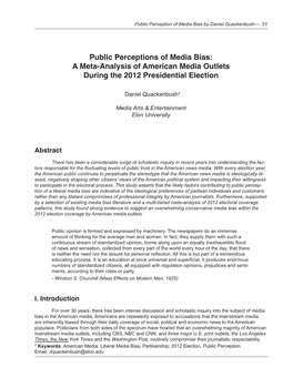 Public Perceptions of Media Bias: a Meta-Analysis of American Media Outlets During the 2012 Presidential Election