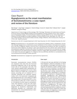 Case Report Hypoglycemia As the Onset Manifestation of Somatostatinoma: a Case Report and Review of the Literature