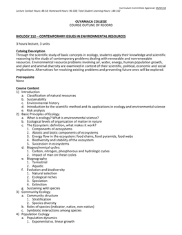 Cuyamaca College Course Outline of Record Biology