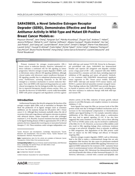 SAR439859, a Novel Selective Estrogen Receptor Degrader (SERD)