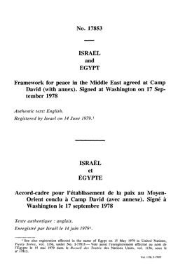 No. 17853 ISRAEL and EGYPT Framework for Peace in the Middle