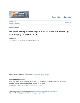 Germanic Poetry Surrounding the Third Crusade: the Role of Lyric in Portraying Crusade Attitude