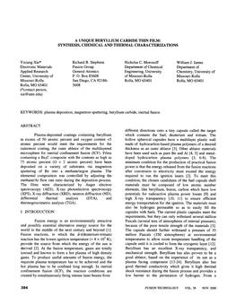 A Unique Beryllium Carbide Thin Film: Synthesis, Chemical and Thermal Characterizations