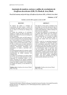 Anatomía De Madera, Corteza Y Anillos De Crecimiento De Geoffroea Decorticans (Gill., Ex Hook.& Arn.) Burk