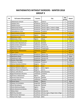 Mathematics Without Borders - Winter 2018 Group 3