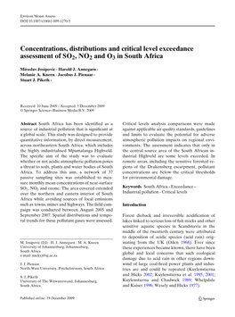 Concentrations, Distributions and Critical Level Exceedance Assessment of SO2,NO2 and O3 in South Africa