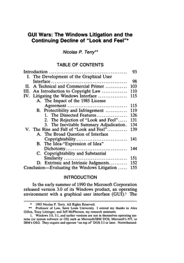 GUI Wars: the Windows Litigation and the Continuing Decline of "Look and Feel"*