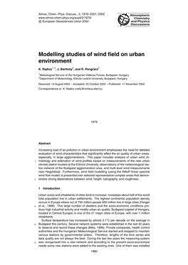 Modelling Studies of Wind Field on Urban Environment