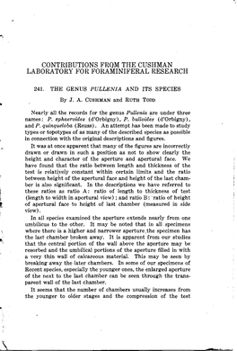 CONTRIBUTIONS from the CUSHMAN LABORATORY for FORAMINIFERAL RESEARCH I