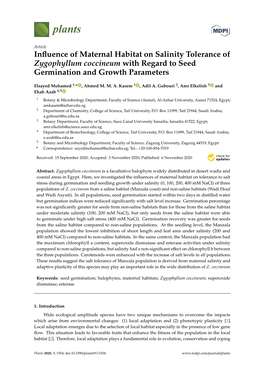 Influence of Maternal Habitat on Salinity Tolerance of Zygophyllum