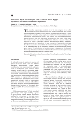 Cretaceous Algal Palynomorphs from Northeast Sinai, Egypt: Systematics and Paleoenvironmental Implications Zainab M