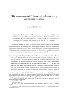 “The Boys Are My Gods”: Anacreon's Pederastic Poetry and Its Moral