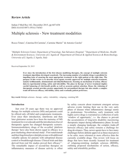 Multiple Sclerosis - New Treatment Modalities