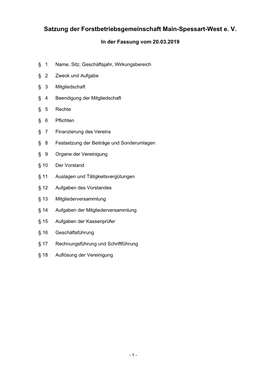 Satzung Der Forstbetriebsgemeinschaft Main-Spessart-West E. V