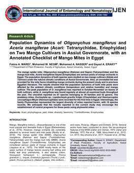 Population Dynamics of Oligonychus Mangiferus and Aceria Mangiferae
