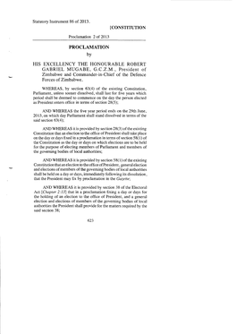 PROCLAMATION HIS EXCELLENCY the HONOURABLE ROBERT GABRIEL MUGABE, G.C.Z.M., President of Zimbabwe and Commander-In-Chief Of