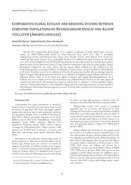 Comparative Floral Ecology and Breeding Systems Between Sympatric Populations of Nothoscordum Bivalve and Allium Stellatum (Amaryllidaceae)