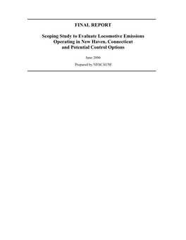 Scoping Study to Evaluate Locomotive Emissions Operating in New Haven, Connecticut and Potential Control Options