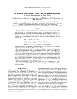 Garnet-Biotite Geothermometry Revised: New Margules Parameters and a Natural Specimen Data Set from Maine