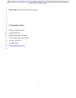 1 Short Title: Monocot ELF3 Functions in Dicots 1 2 3 4 5 6 Corresponding